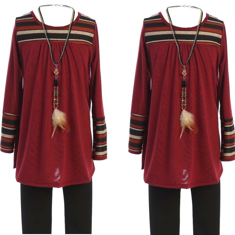 4 PCS Set Big Girls Clothing Sets Long Sleeve Outfits Jacket Top Legging Wine
